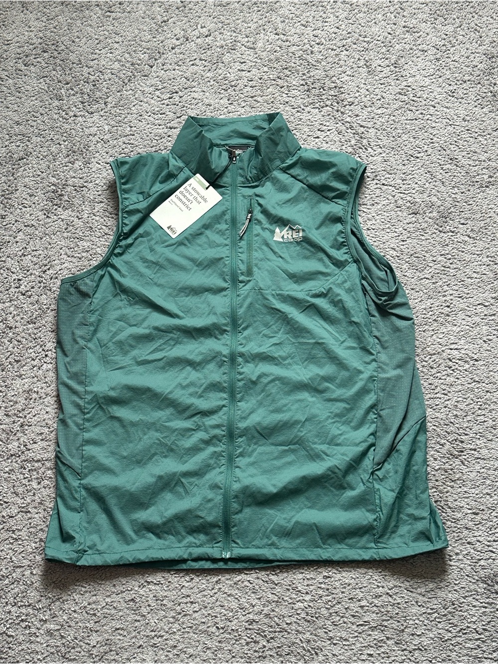 REI Co-op Men's Swiftland Running Vest Full Zip Stand-Up Collar Green Size L